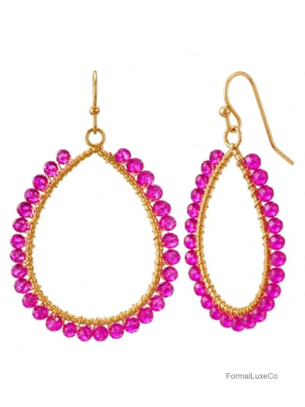 Boho Teardrop Dangle Earrings - Wire Wrapped Crystal Beaded Statement Jewelry